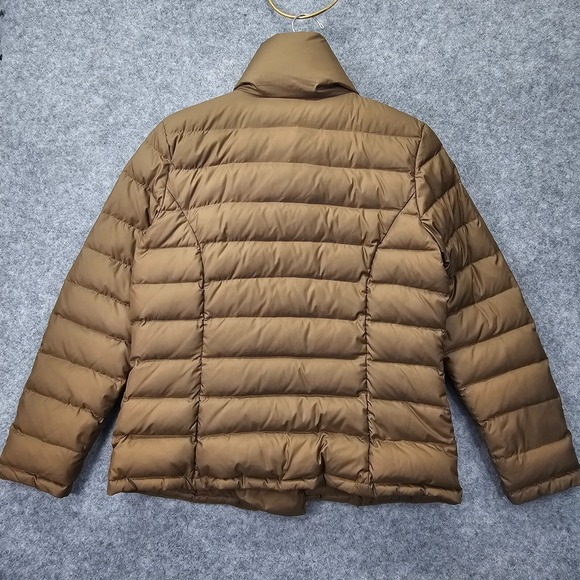 Down Puffer Jacket Womens S Tan Gold COLE HAAN Funnel Neck Asymmetric Prep 20x25 - Picture 3 of 14